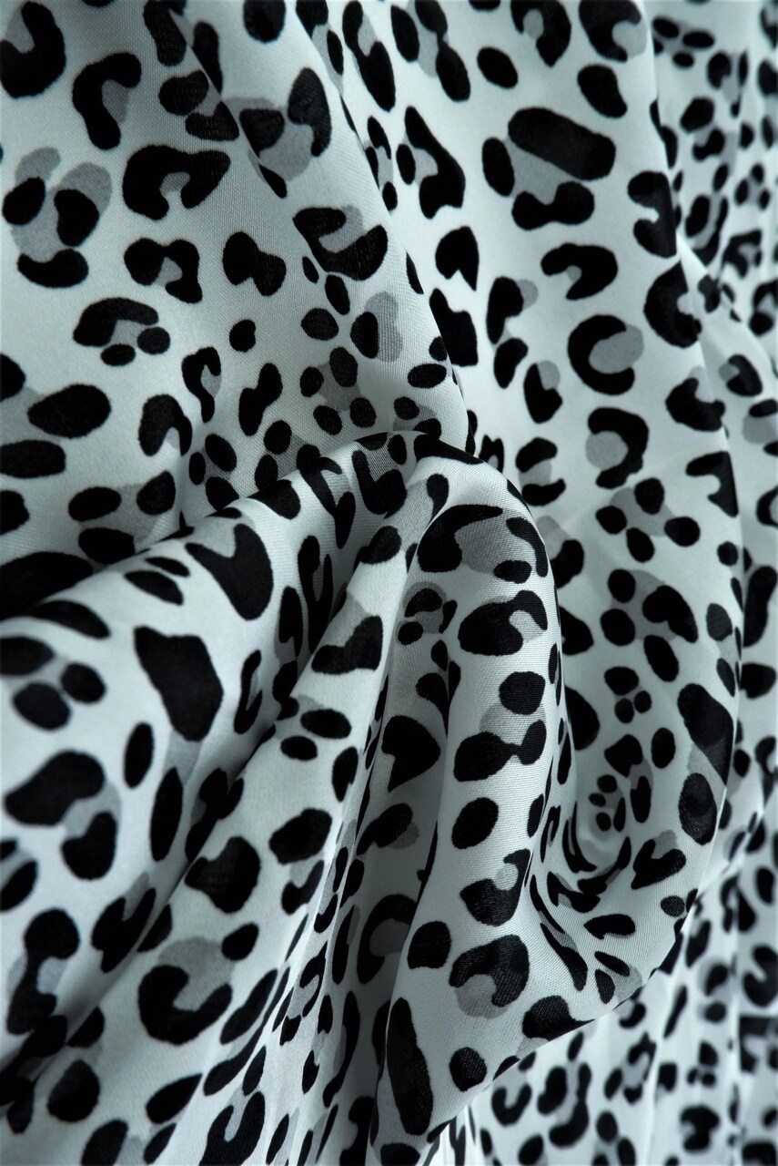 1 Yard Shiny Polyester Satin Grey Animal Print, 57/58″ Wide Fabric